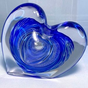 Vintage Blue and Clear Art Glass Heart Shaped Perfume Bottle No Stopper